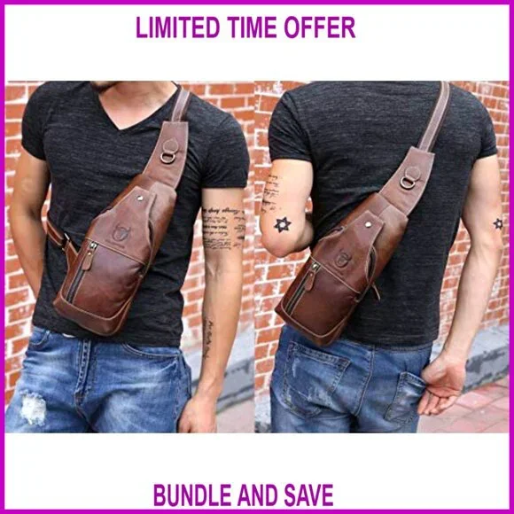Genuine Leather Crossbody Sling Backpack for Travel Hiking Casual